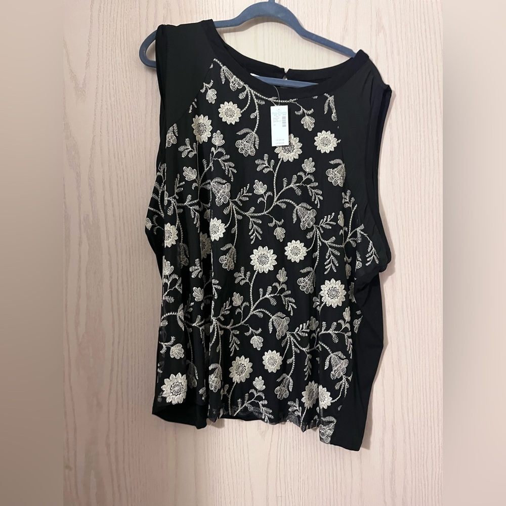 Maurices Floral Embroidered Black Top